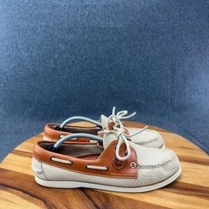 Dooney & Bourke All Weather Leather Boat Shoes Cream Tan Moc Loafers 9 M 90641